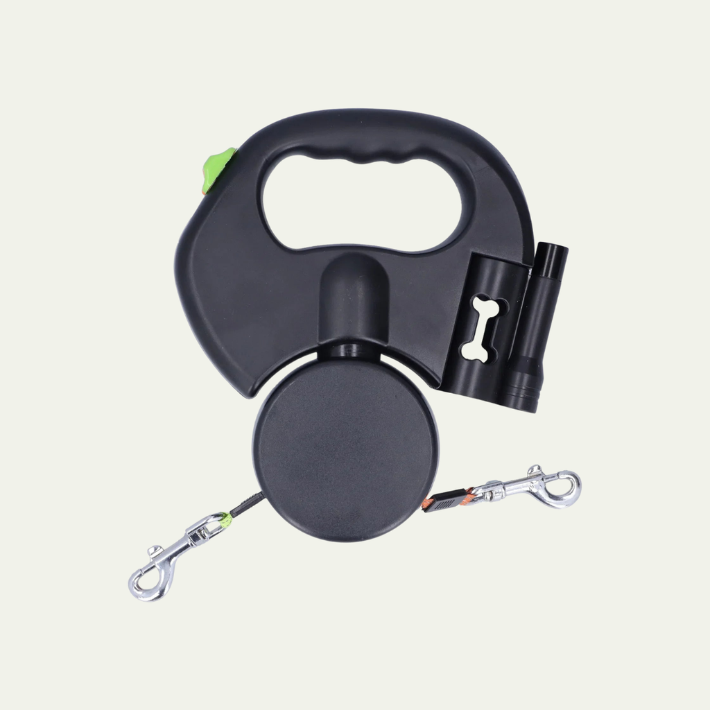 Retractable Dog Leash with Flashlight & Waste Bag Dispenser — Single or Dual