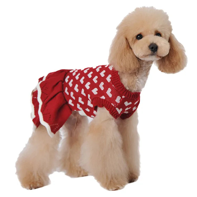 Red Heart Knit Dog Sweater — Cozy Sweater Dress for Small & Medium Dogs