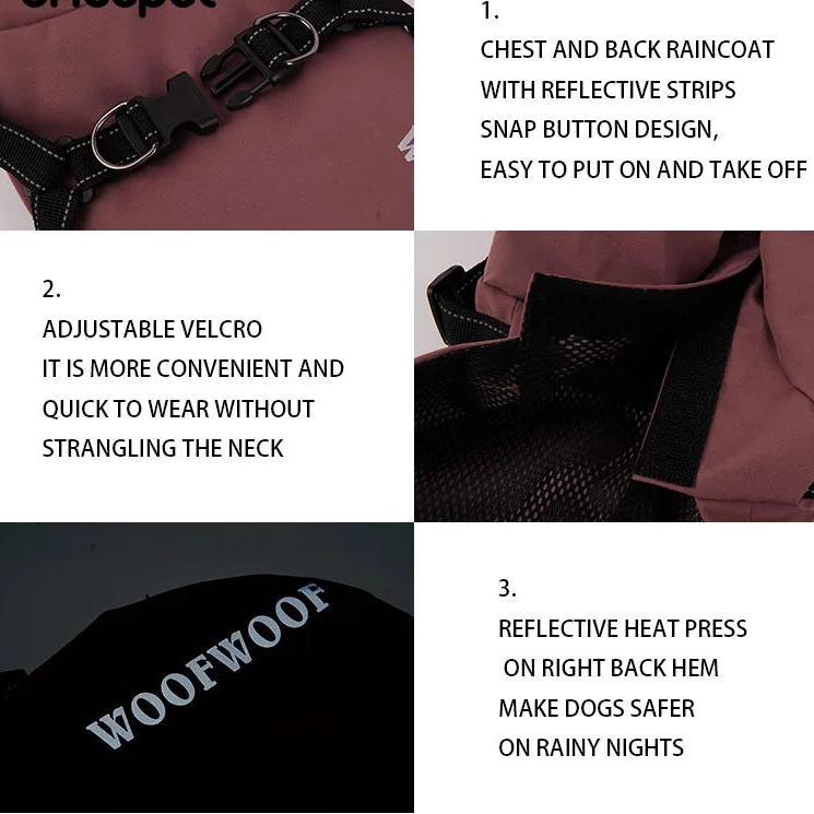 Reflective Waterproof Dog Raincoat — Harness Vest with Chest Strap