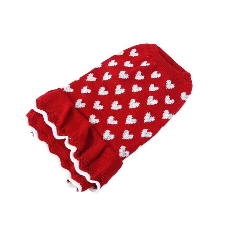 Red Heart Knit Dog Sweater — Cozy Sweater Dress for Small & Medium Dogs