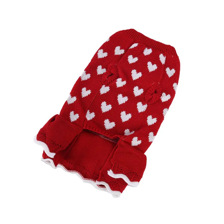 Red Heart Knit Dog Sweater — Cozy Sweater Dress for Small & Medium Dogs