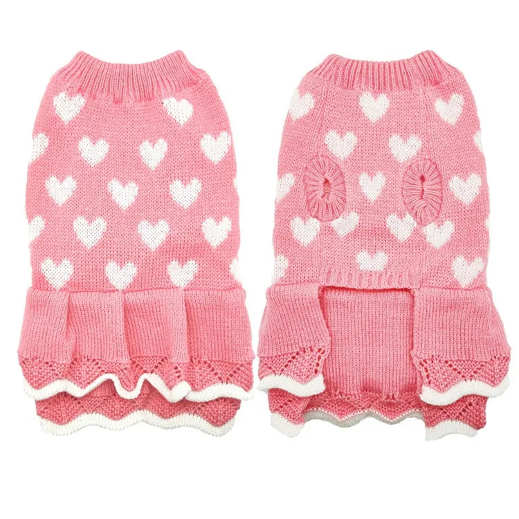 Red Heart Knit Dog Sweater — Cozy Sweater Dress for Small & Medium Dogs