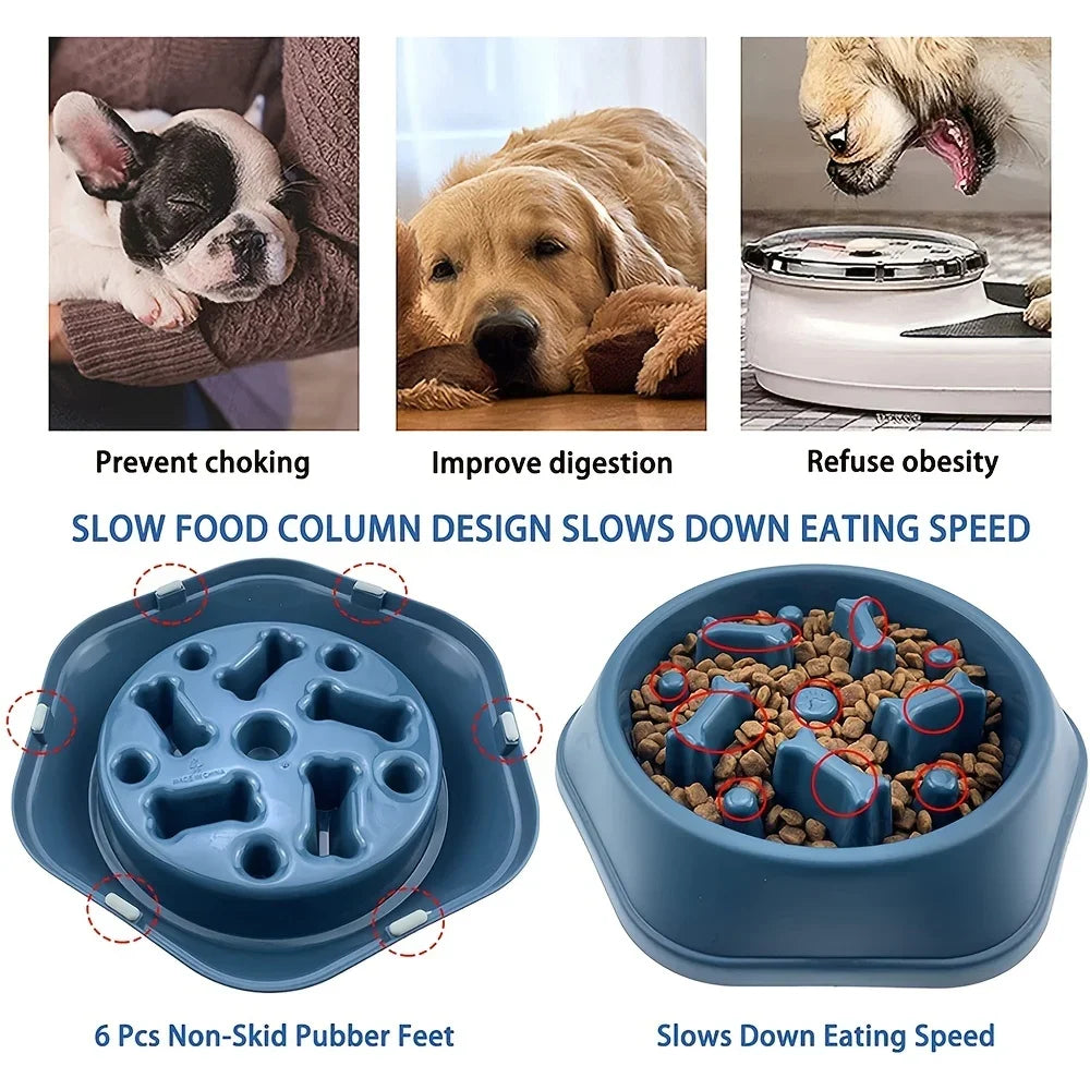 Large Capacity Slow Feeder Bowl — Anti-Slip Anti-Gulping Pet Bowl for Dogs & Cats