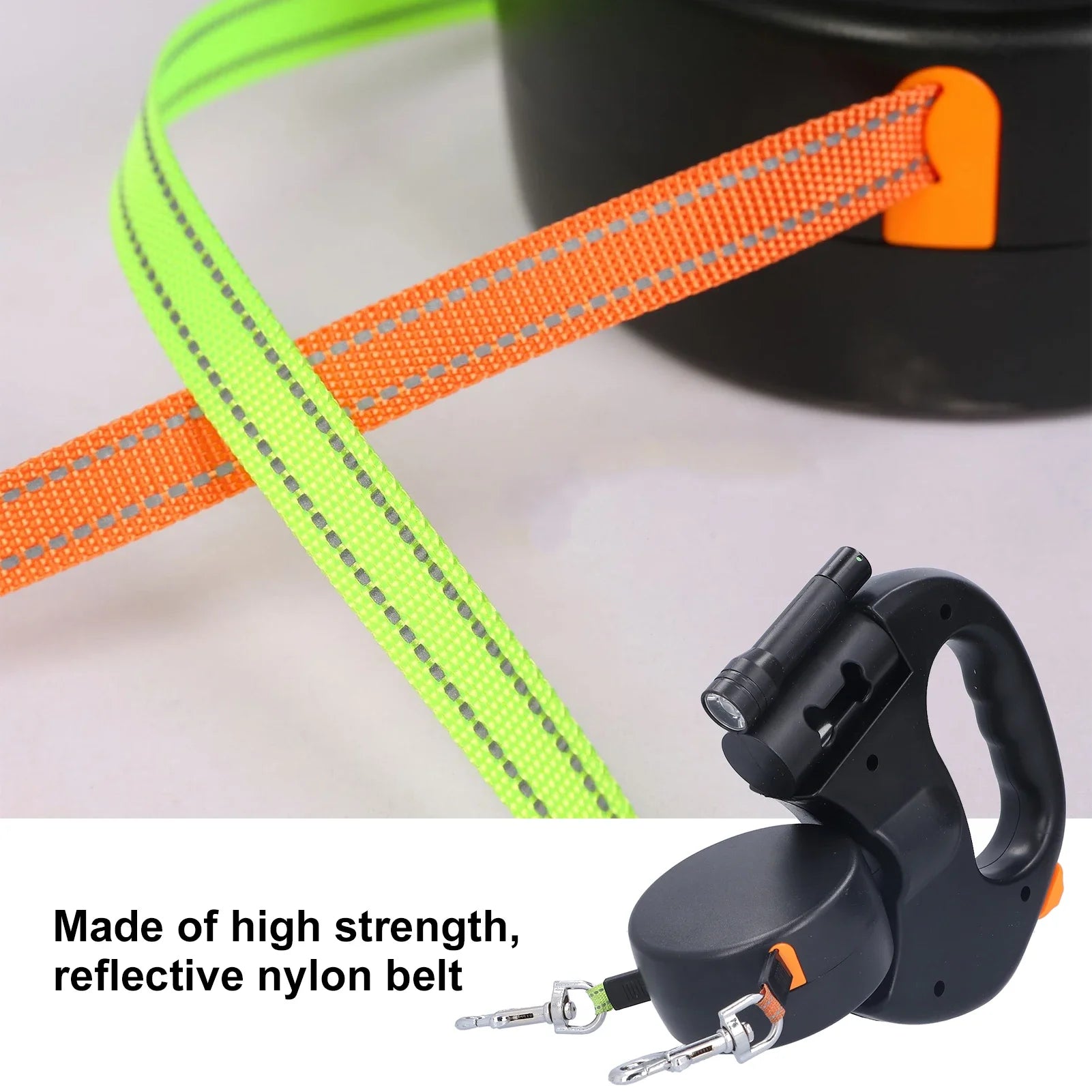 Retractable Dog Leash with Flashlight & Waste Bag Dispenser — Single or Dual