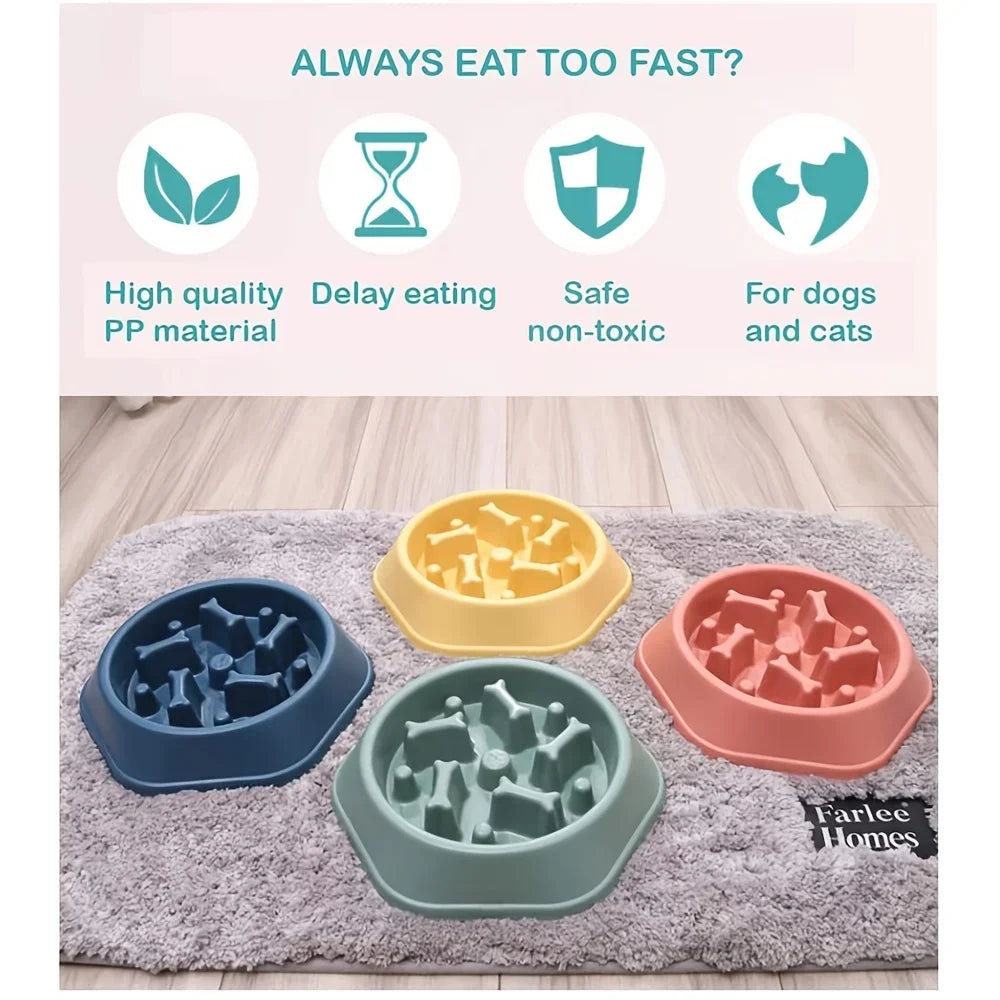 Large Capacity Slow Feeder Bowl — Anti-Slip Anti-Gulping Pet Bowl for Dogs & Cats