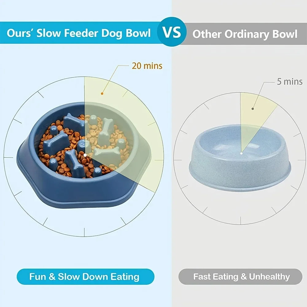 Large Capacity Slow Feeder Bowl — Anti-Slip Anti-Gulping Pet Bowl for Dogs & Cats