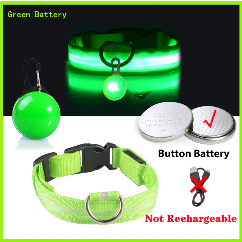 USB Glowing Safety Dog Collar — LED Night-Walk Collar (Pendant & Battery Options)