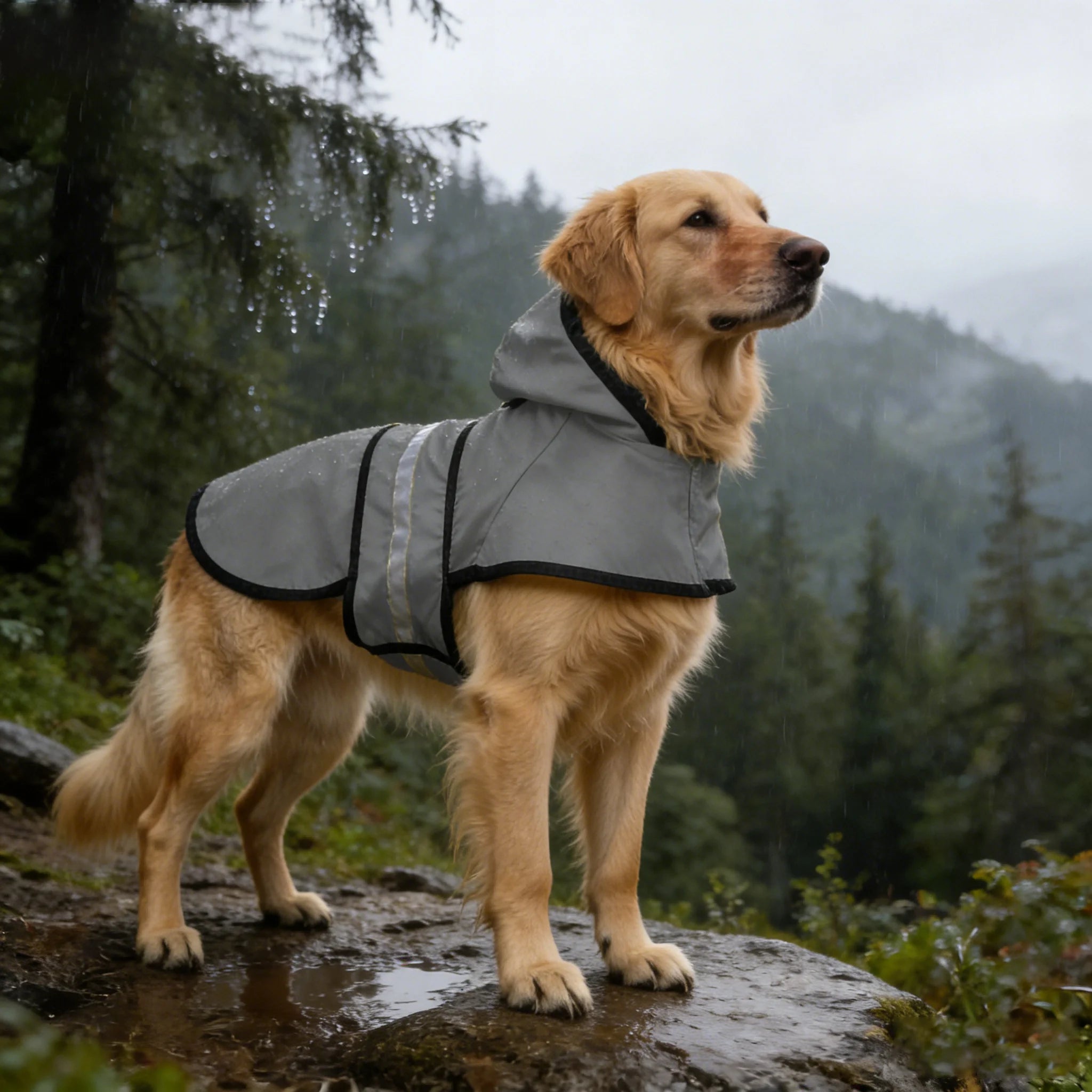 Hooded Dog Raincoat with Reflective Strip — Lightweight Waterproof Rain Jacket