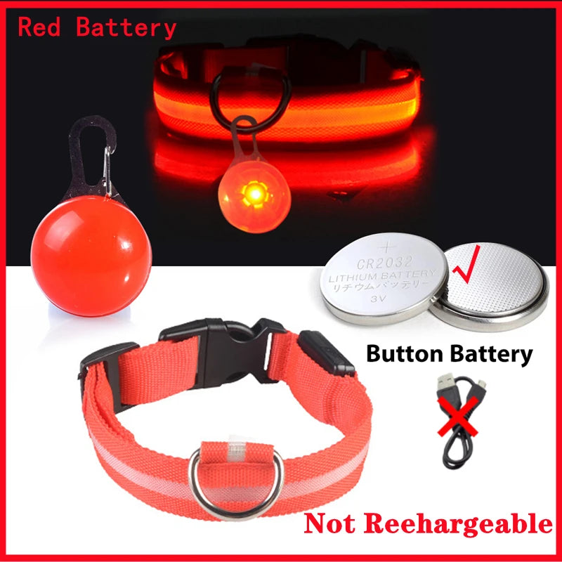 USB Glowing Safety Dog Collar — LED Night-Walk Collar (Pendant & Battery Options)