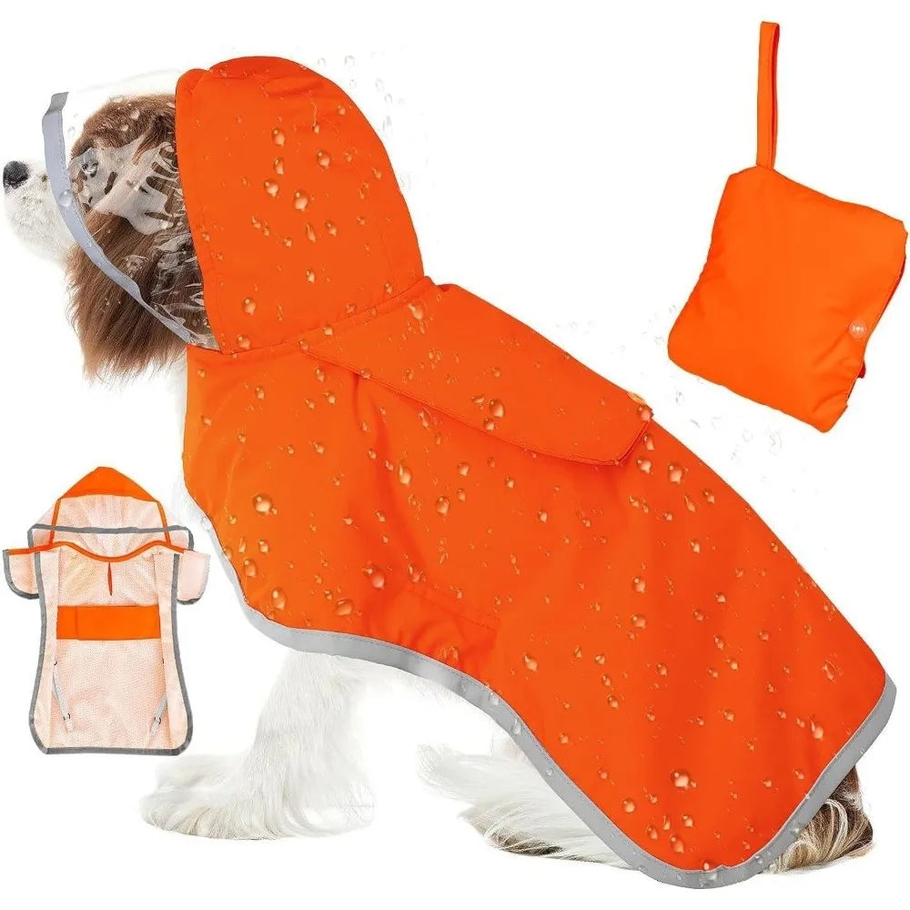 Windproof Hooded Dog Rain Cloak — Reflective Night-Walk Raincoat