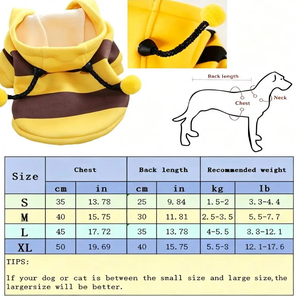 Bee Costume Hoodie for Dogs & Cats — Warm Halloween & Party Outfit