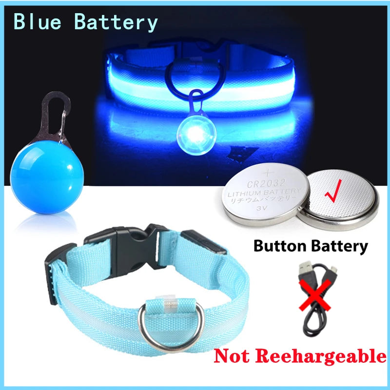 USB Glowing Safety Dog Collar — LED Night-Walk Collar (Pendant & Battery Options)