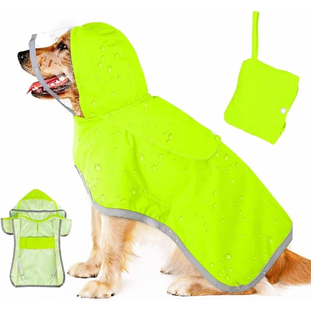Windproof Hooded Dog Rain Cloak — Reflective Night-Walk Raincoat